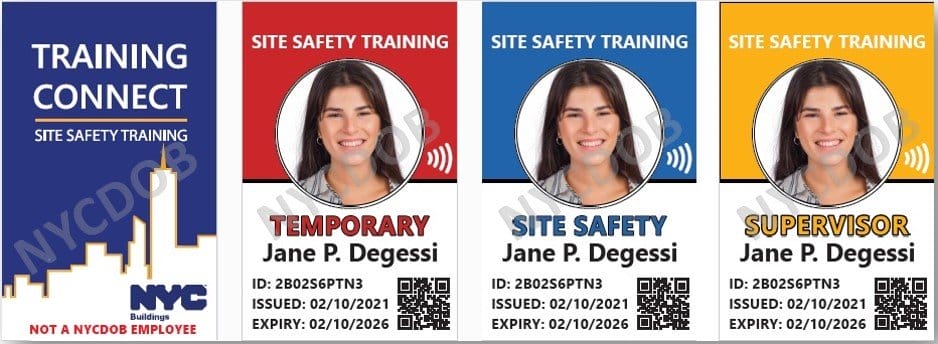 Site safety training ID cards for Jane Degessi.